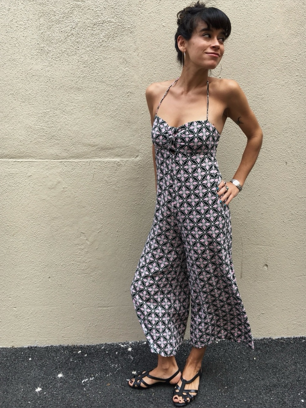 Ava Sky Pink & Black Geometric Wide-Leg Jumpsuit